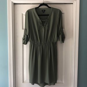 Lace Up Neck Chiffon Dress